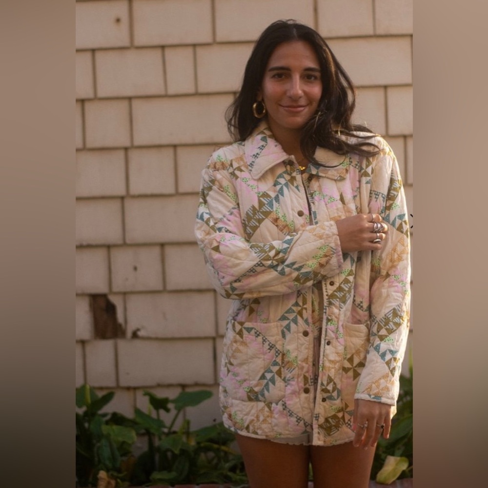 Cozy Cream And Pink Patchwork Quilted Cotton Jack… - image 5